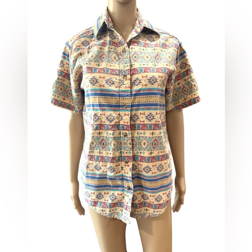 Southwestern Vivaldi VINTAGE SHORT SLEEVE-button top -Small